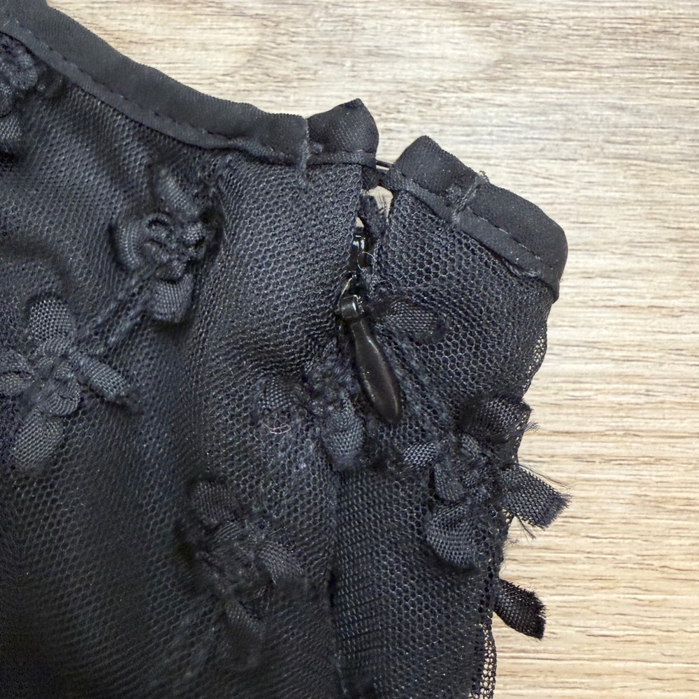 90s HTF Betsey Johnson Black Mesh Midi Dress Fit Flare Basque Whimsigoth Y2K 6 - Picture 4 of 16